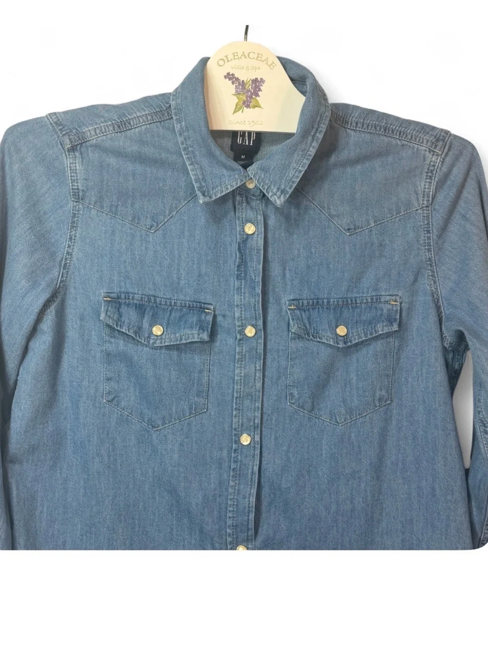 GAP Women’s 1969 Denim Western Shirt Long Sleeve Collard Button Up Shirt Size M - Picture 7 of 10